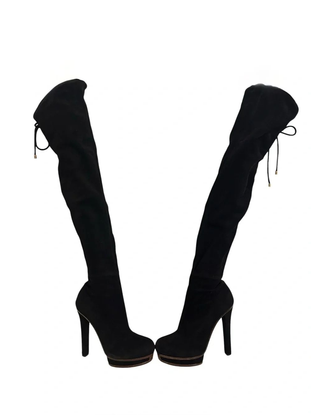 GUCCI Alonya Black Suede OTK Platform Heeled Boots